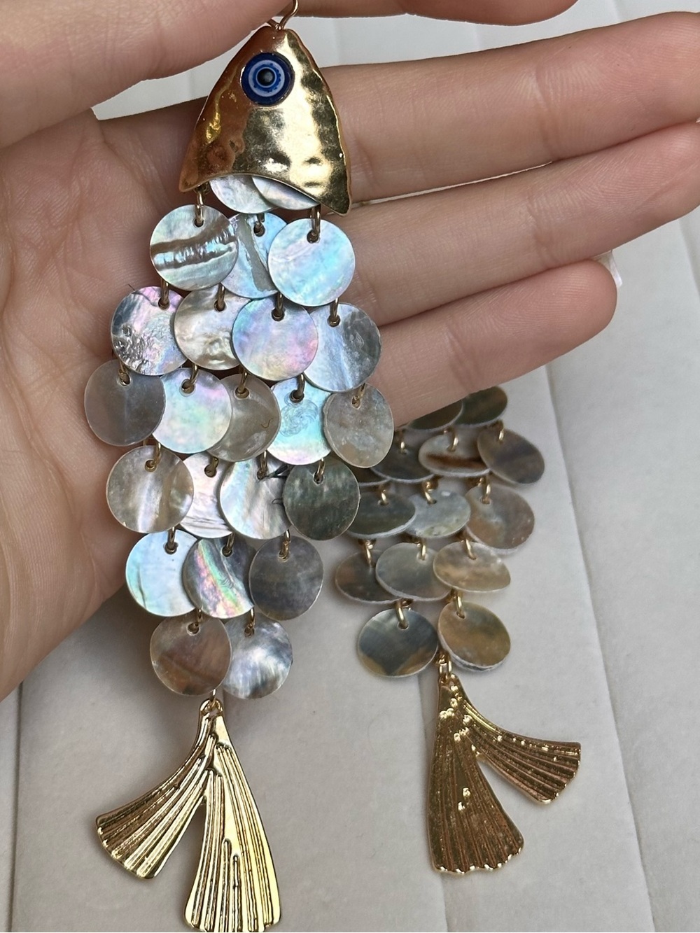 Iridescent Mother-of-Pearl Cascade Earrings with Gold Accents